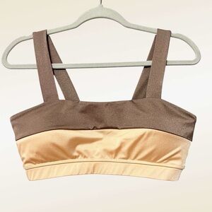 Lanston Sport Brown and Tan Color-Block Sport Bra NWT Size Large Padded Pullover